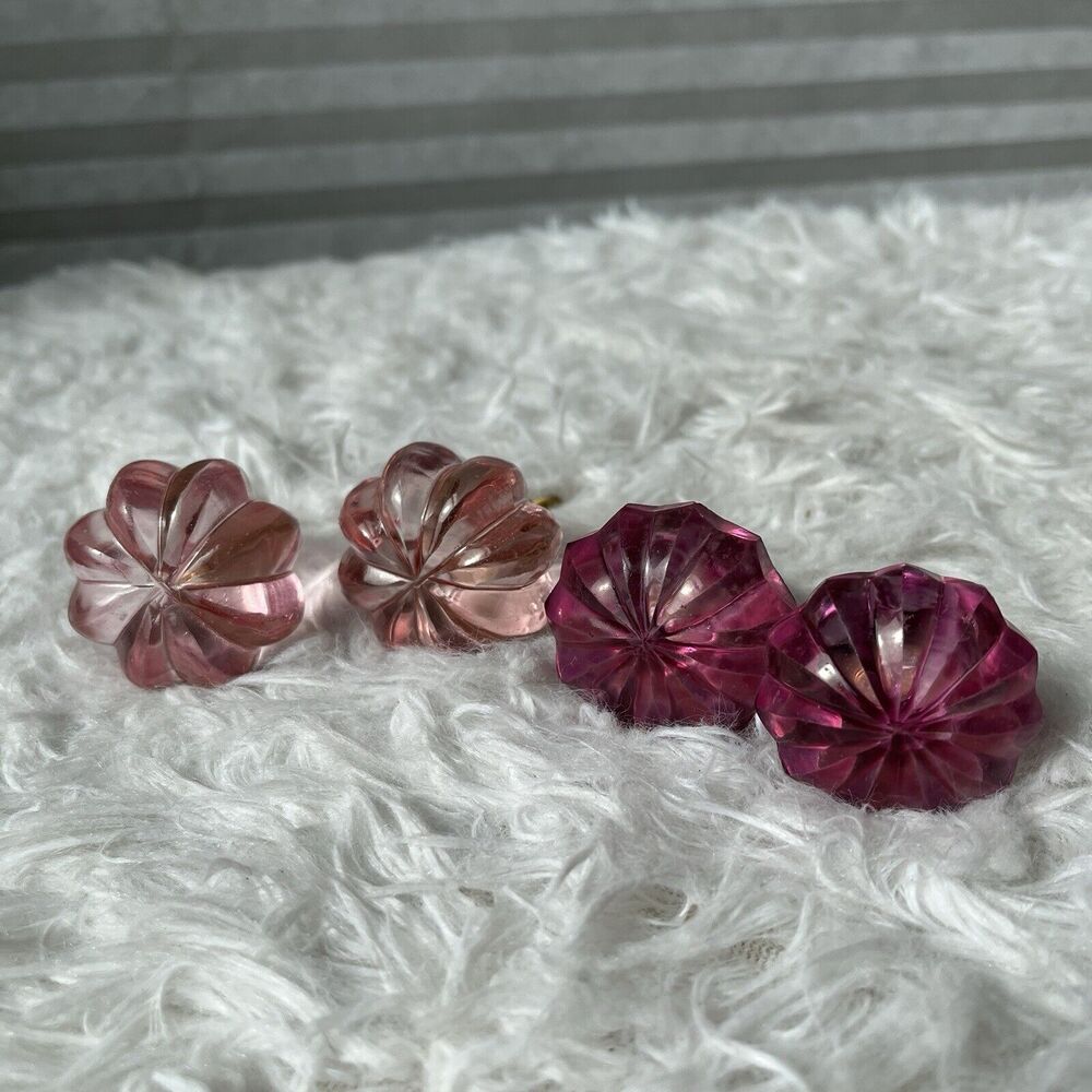 Set Of 4 Glass/Crystal Cabinet Door Drawer Knobs in pink, 2 pale pink and 2 pink